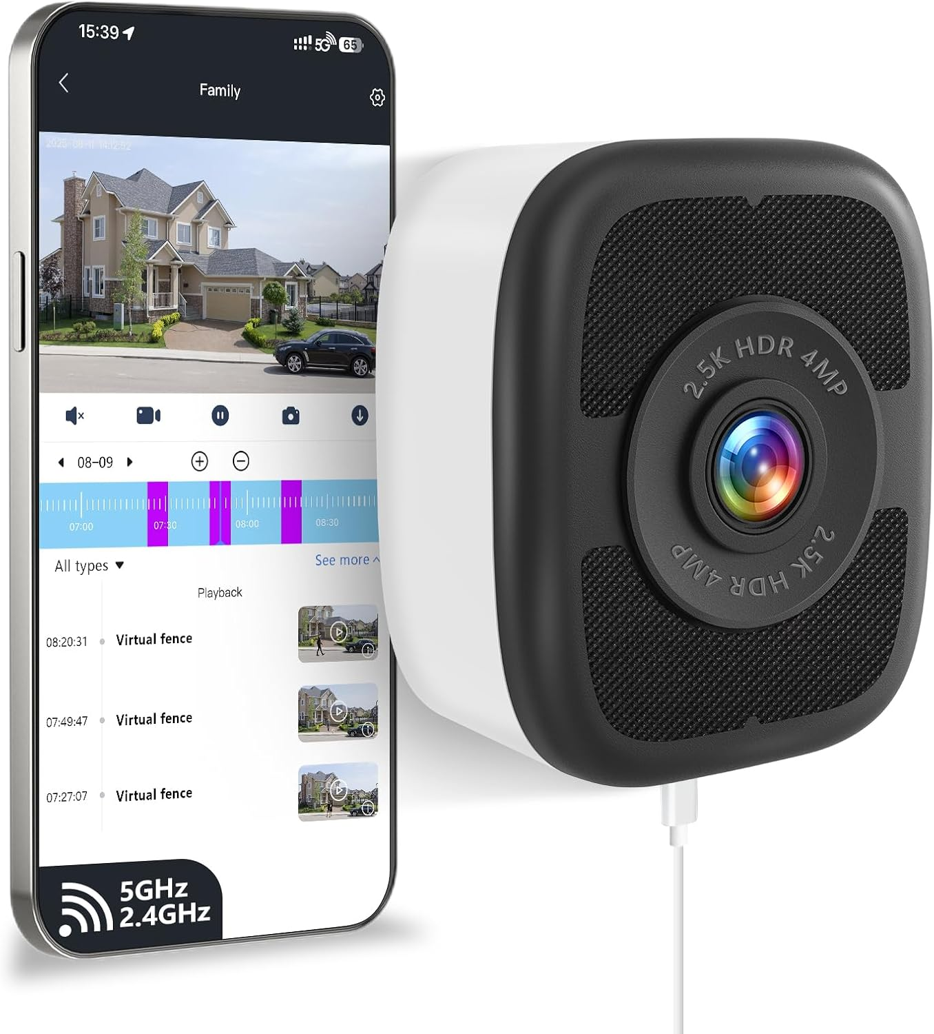 4MP 2.5K Window Camera with 2.4G&5Ghz Wifi, Color Night Vision, No Subscription Required, 7/24 Recording, Quick&Easy Installation (1Pack)