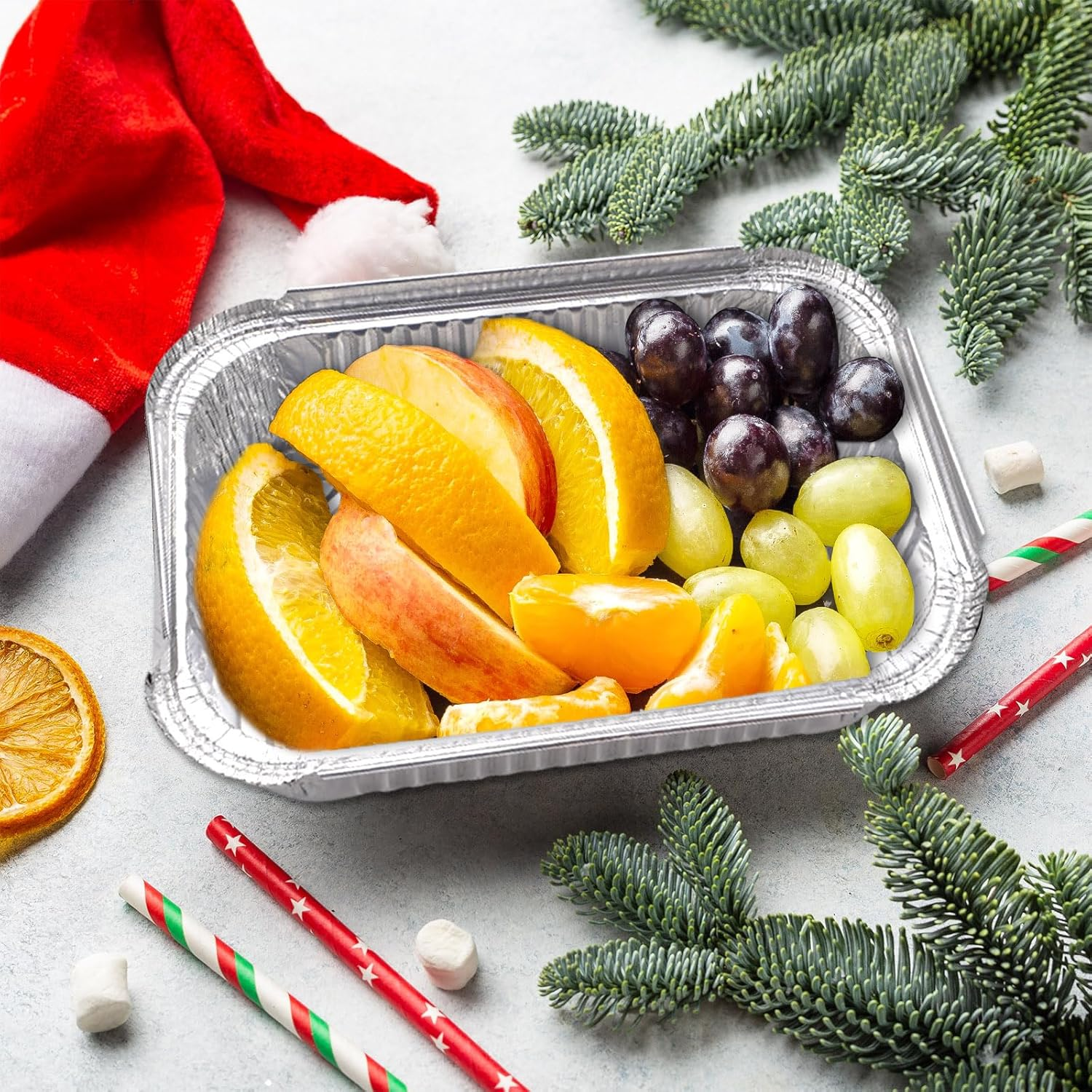 Whaline 42Pcs Christmas Foil Pans with Lids Red Black Plaid Food Storage Containers Xmas Tree Santa Disposable Aluminum Pans for Baking Cooking Heating Storing Prepping Food, 6 Designs image number 6