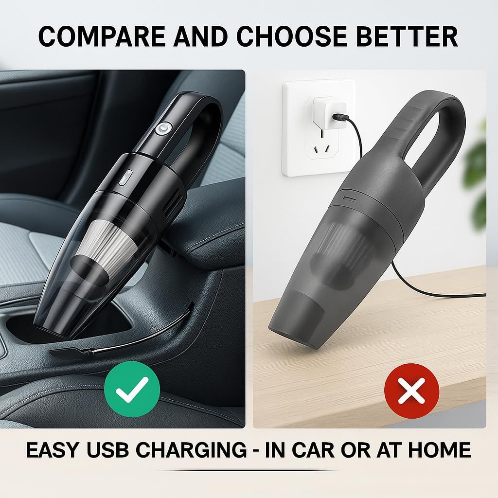 Portable Car Vacuum Cleaner &ndash; 120W High-Power, USB Rechargeable Handheld Vacuum with 0.5L Dust Capacity, Dual 2000Mah Battery, 18 Min Runtime &ndash; Mini Vacuum for Car, Home, Office. image number 2