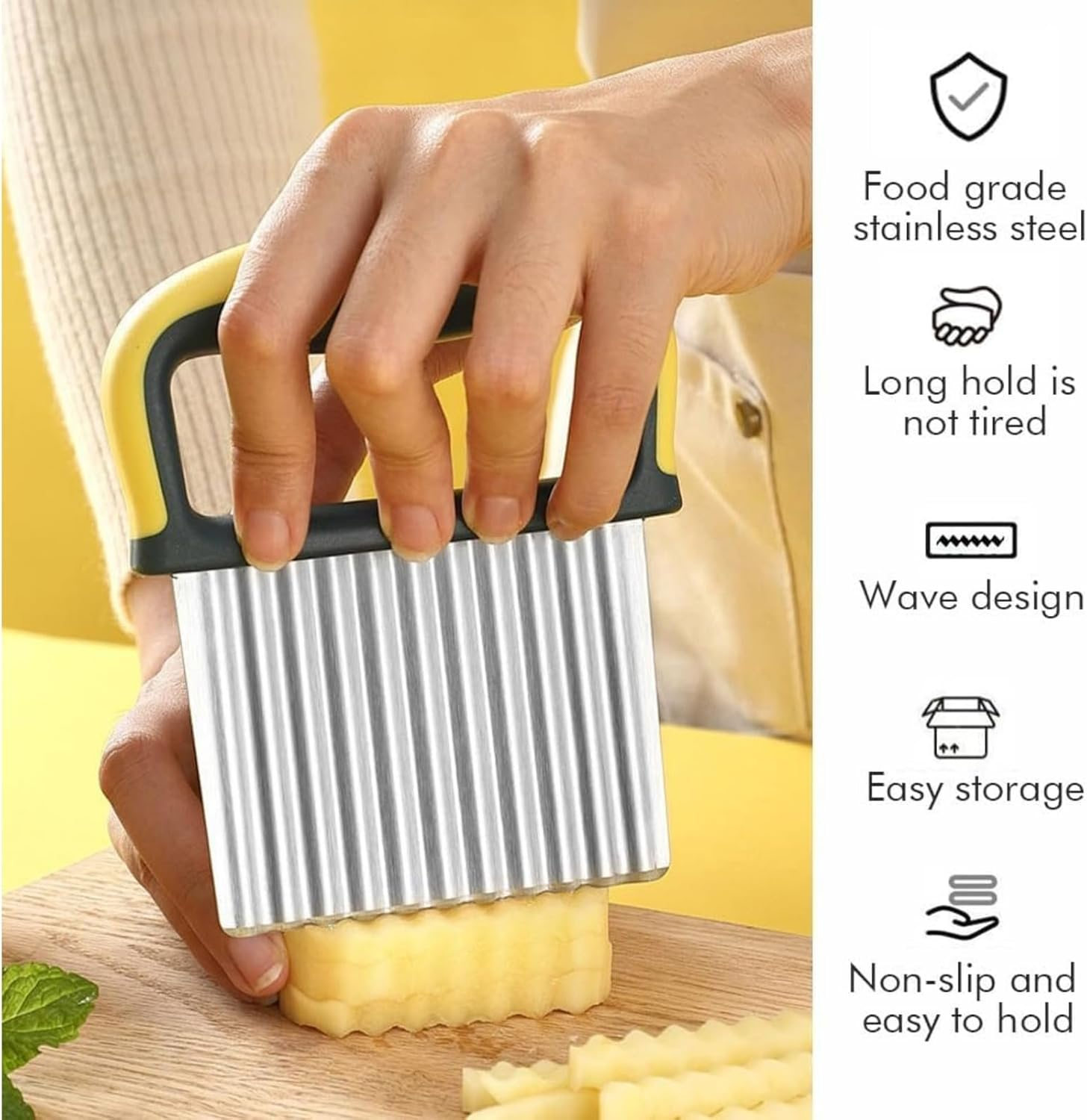 RODISHOMM Stainless Steel Crinkle Cutter for Potatoes and Vegetables &ndash; Wavy Chopper Knife for Slicing Fries, Fruits, and Veggies image number 2