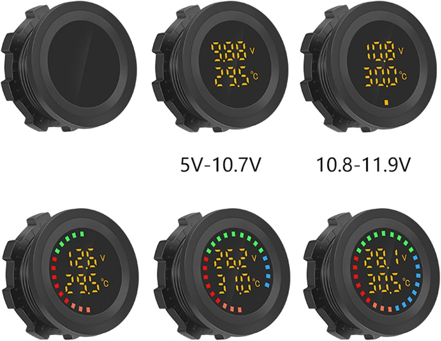 Harayaa Car Temperature Gauge Voltmeter 12V-24V Temp Detector Professional round Panel Versatile Replacement Parts Colorful Display Volt Tester image number 3