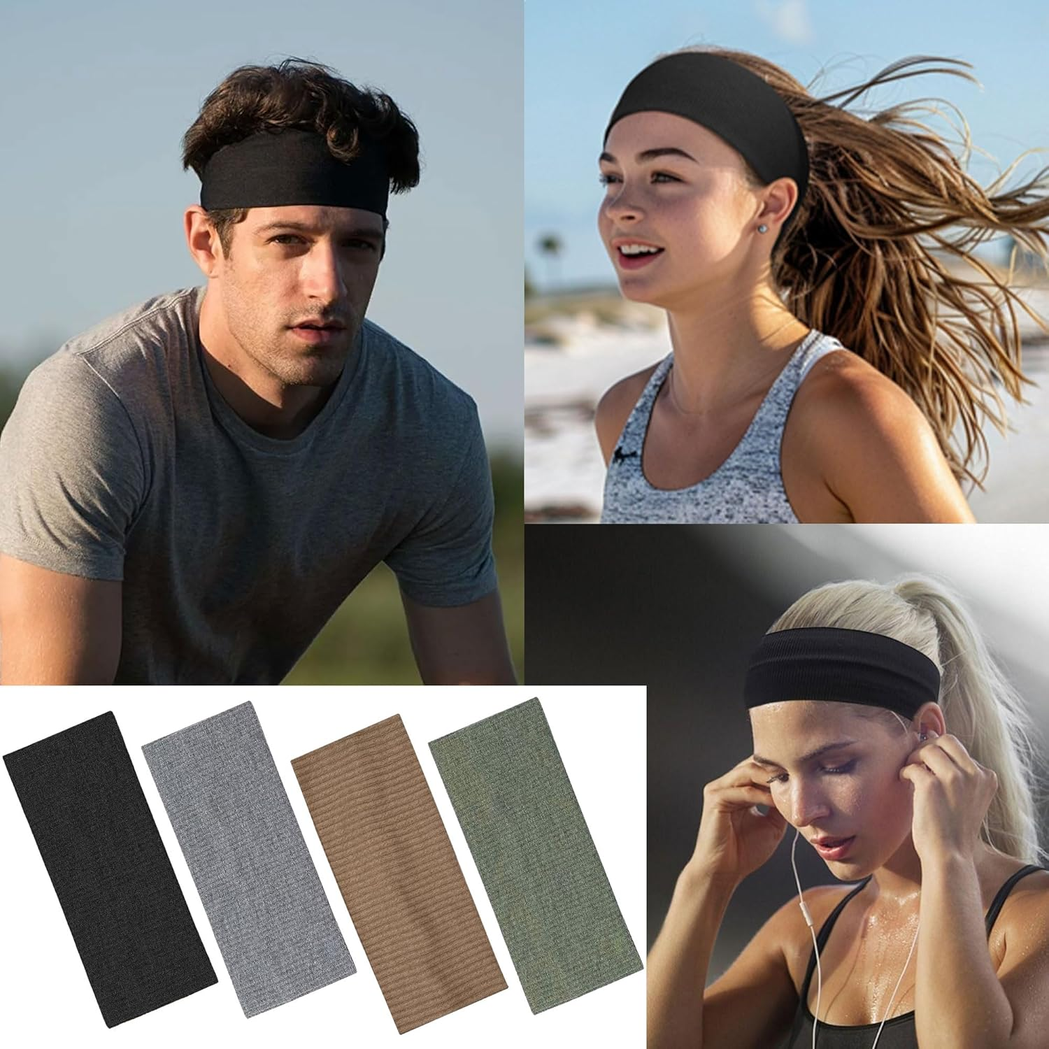 Women'S Sports Headband, Women'S Summer Sweat, Soft, Non-Slip Hairband, Cotton Headband for Cosmetics, Workout, Yoga, Running, Fitness, Gym, Pack of 4 image number 3