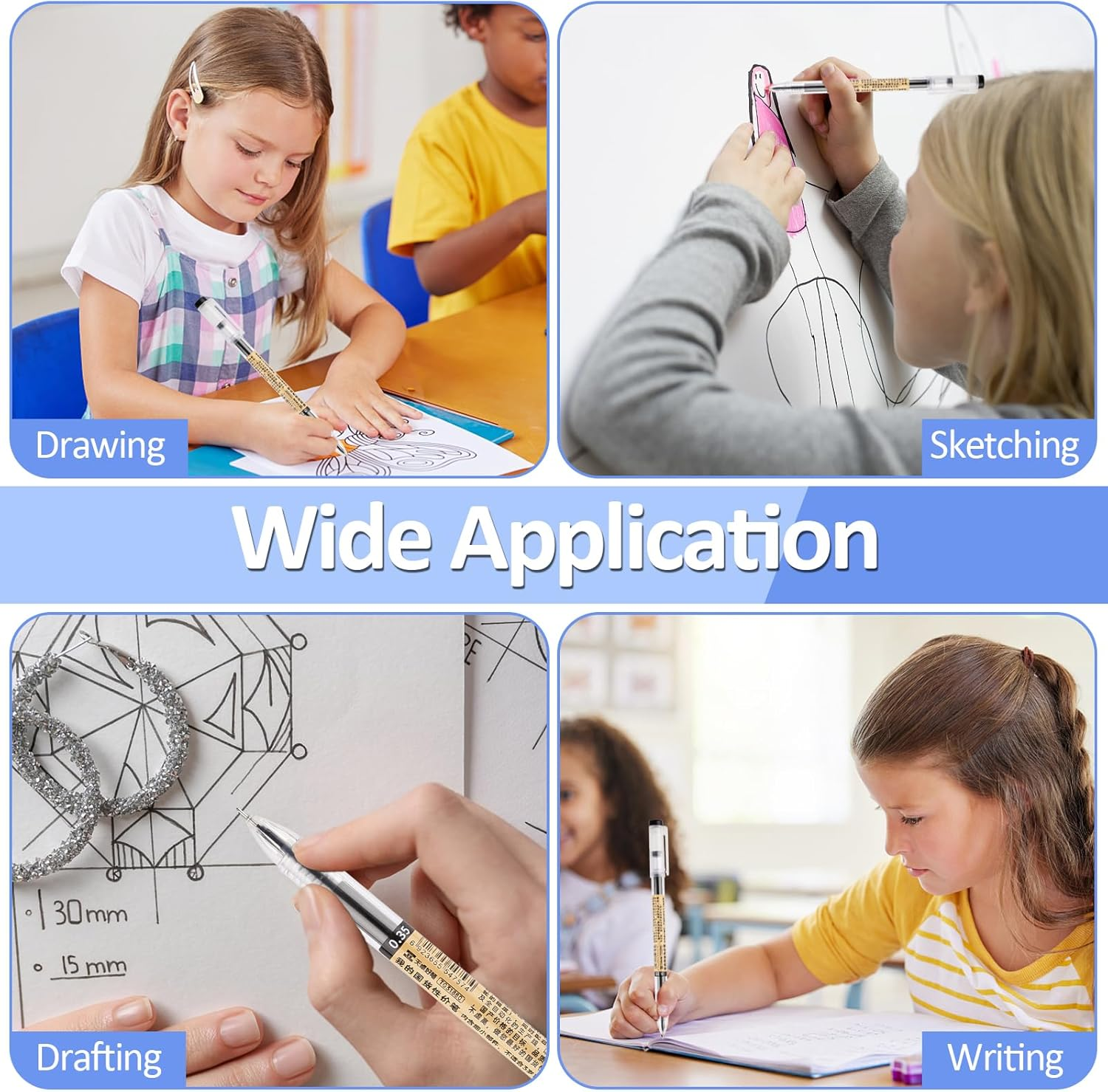 12 Pcs Gel Pens Black, Rollerball Pens, Smooth Writing Pens, Ink Pen for Writing, Liquid Ink Rollerball Pens, Pens Multipack, Handwriting Pens for School Kids Adult - 0.35Mm