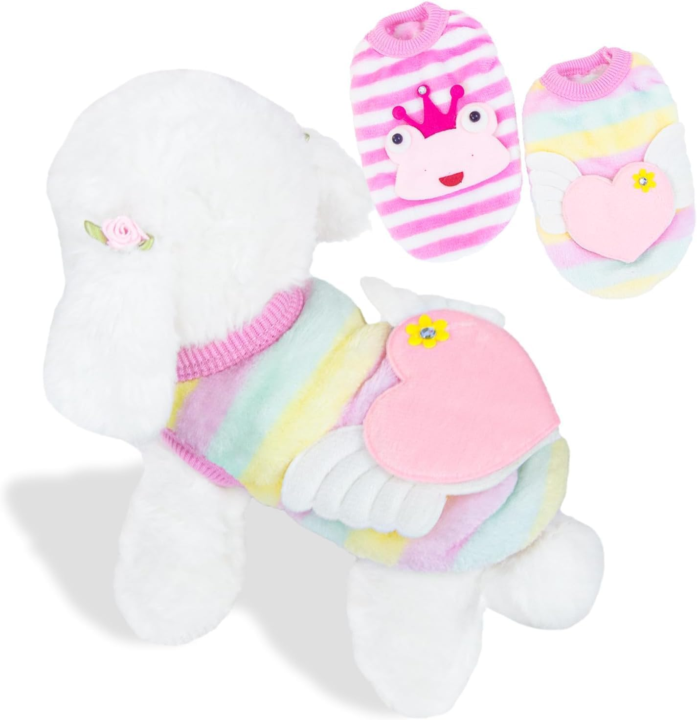 2 Pieces Teacup Dog Clothes Dog Sweaters for Small Dogs Girl Winter Cute Warm Puppy Sweater Extra Small Dogs Clothes (Angel Wings+Crown Frog, XXS)