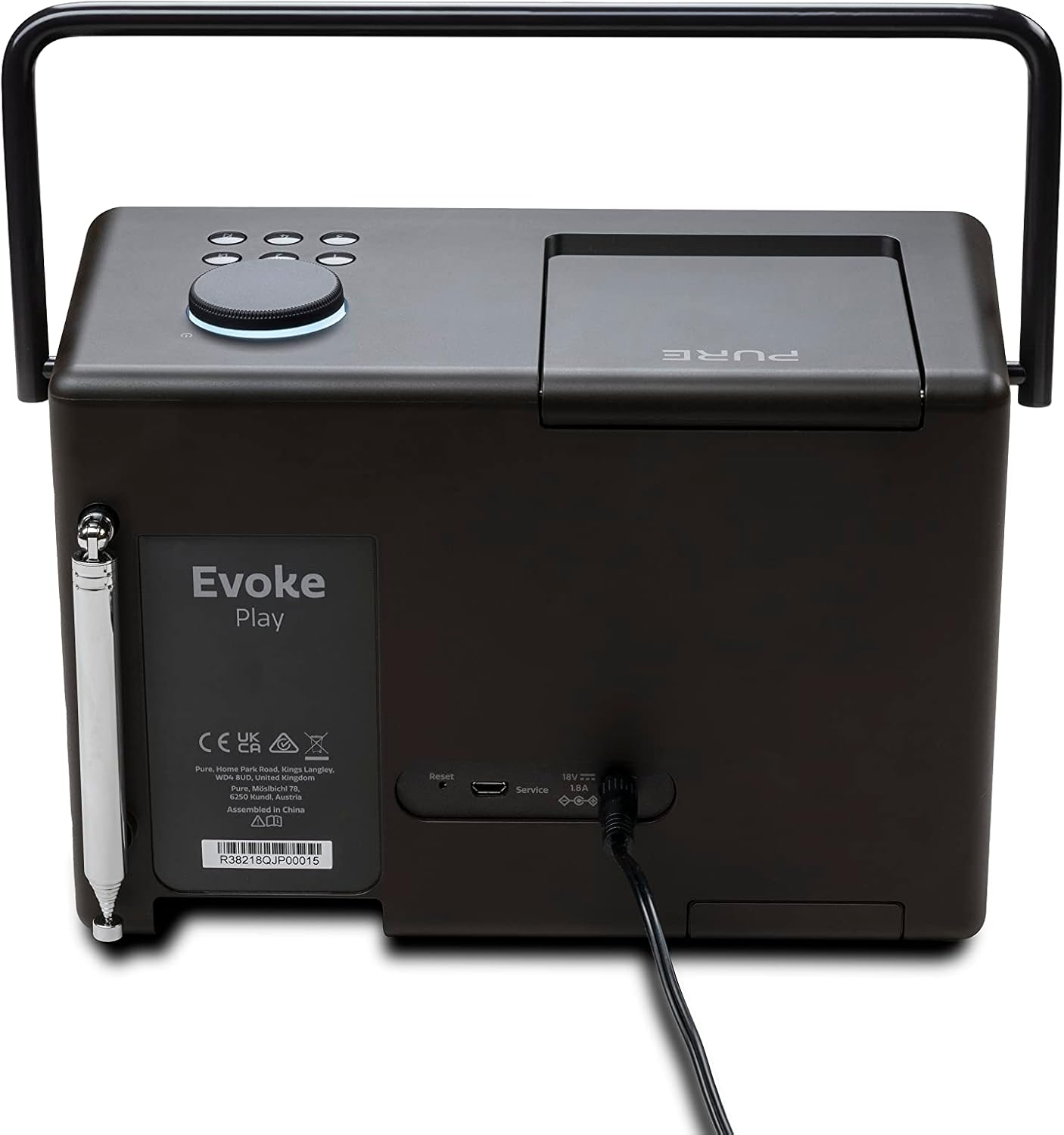 Pure Evoke Play Portable Music System for Indoors and Outdoors - DAB+/FM Radio, Internet Radio, Podcasts, Spotify Connect, Bluetooth, Foldable Colour Display (Coffee Black) image number 4