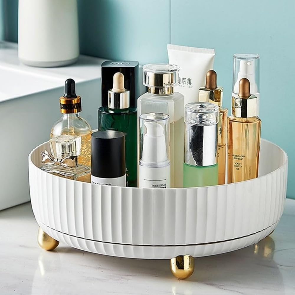 Makeup Perfume Organizer, 360&deg; Rotating Skincare Organizer, Vanity Tray, Spinning Cosmetics Organizer for Dresser, Vanity, Bathroom Countertop, Blue - Blue image number 4