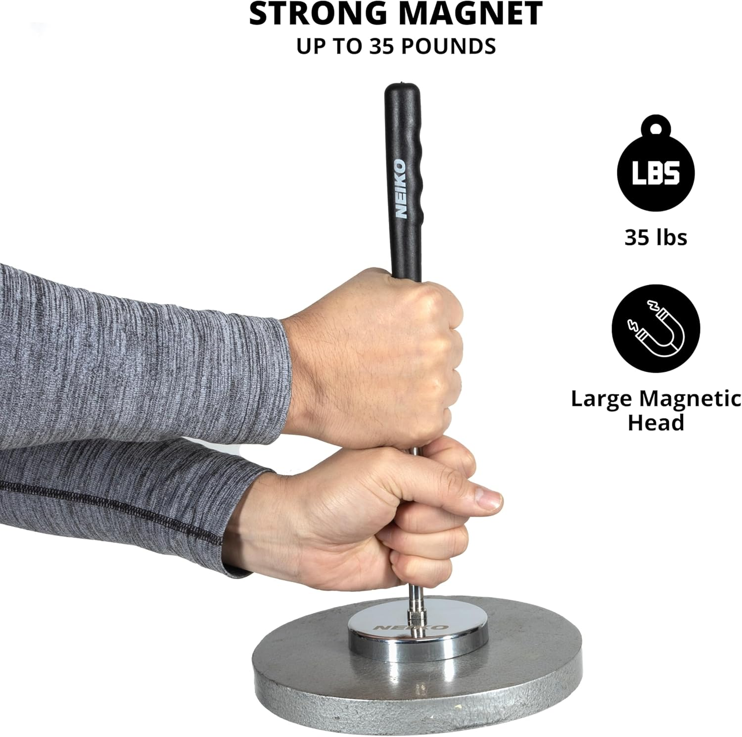 Neiko 53426A 35LB Magnetic Pick up Tool, Large Magnet with 3.3" Head, Extendable Magnetic Sweeper on a Stick up to 33.5 Inches, Nail Finder Pickup Tool, 5 Section Stainless Steel Shaft (Pack of 2) image number 1