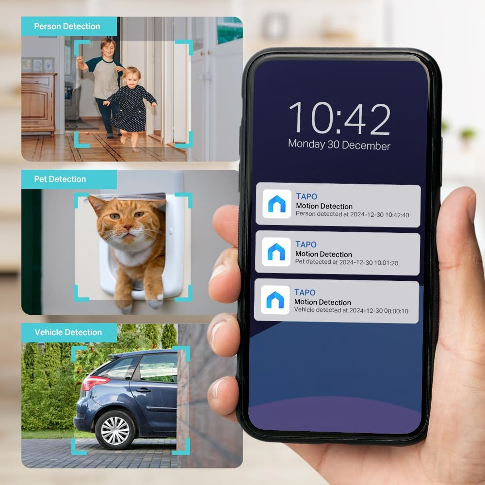 Tapo Tp-Link Wire-Free Indoor/Outdoor Security Camera, Free Smart AI Detection, 10000Mah Battery, 2K QHD, Color Night Vision, 150&deg; Super Wide FOV, IP66, Tapo Solar Panel Support (Tapo C425(2-Pack)) image number 4