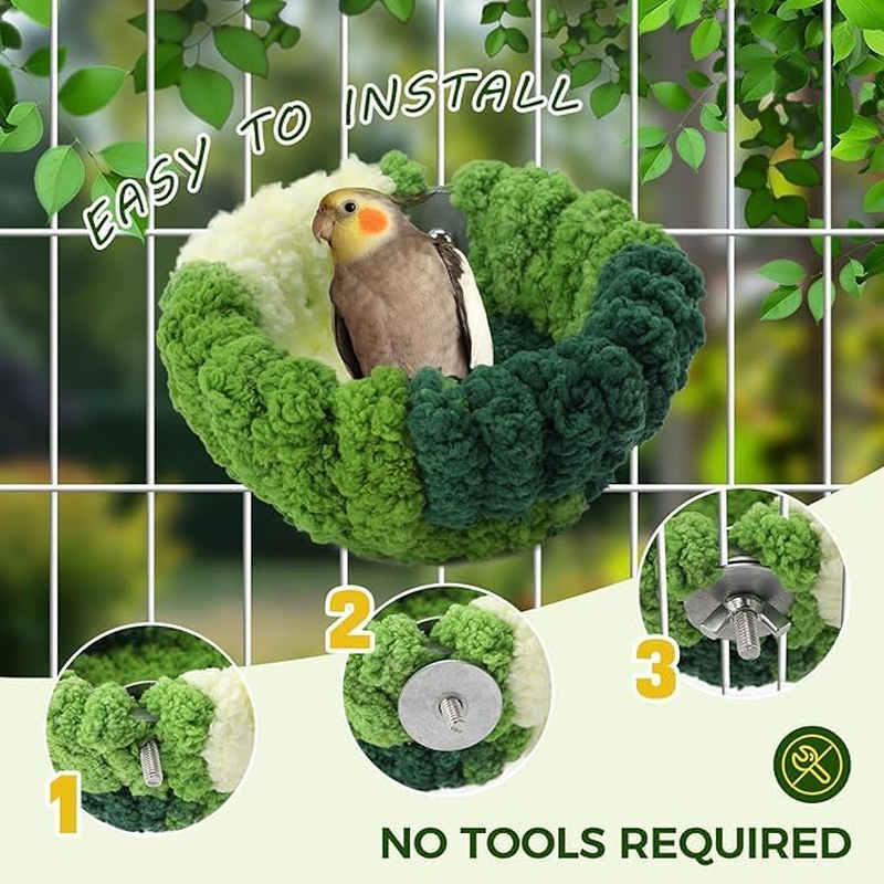 Bird Nest for Cage-S Plush Hanging Bird Bed for Parakeet Breeding Bird House for Conure,Budgie,Cockatiel,Lovebird,Canary,Finch,Hamster,Small Pets,Warm Nest,Green image number 5