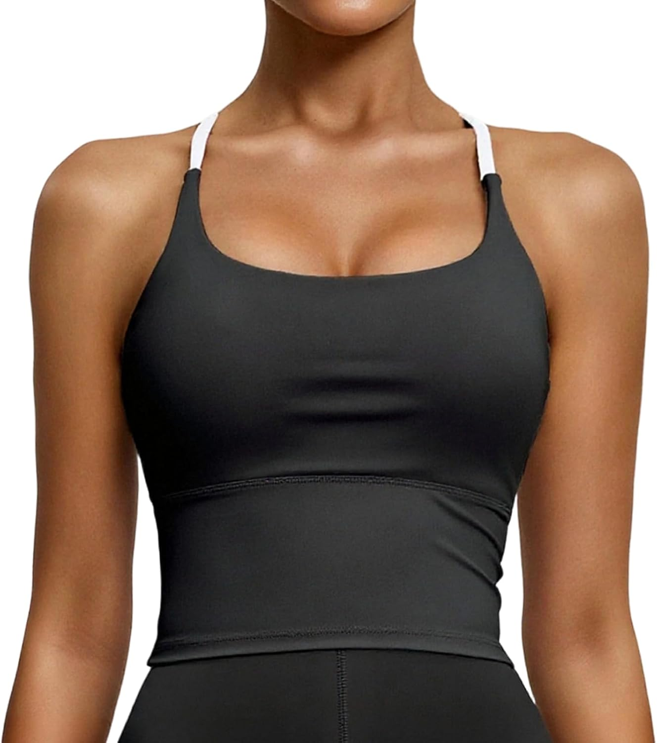 Women&rsquo;S Longline Sports Bra with Built-In Pads - Yoga Bra Tank Top, Cross Back Fitness Crop Top with Spaghetti Straps for Gym, Pilates