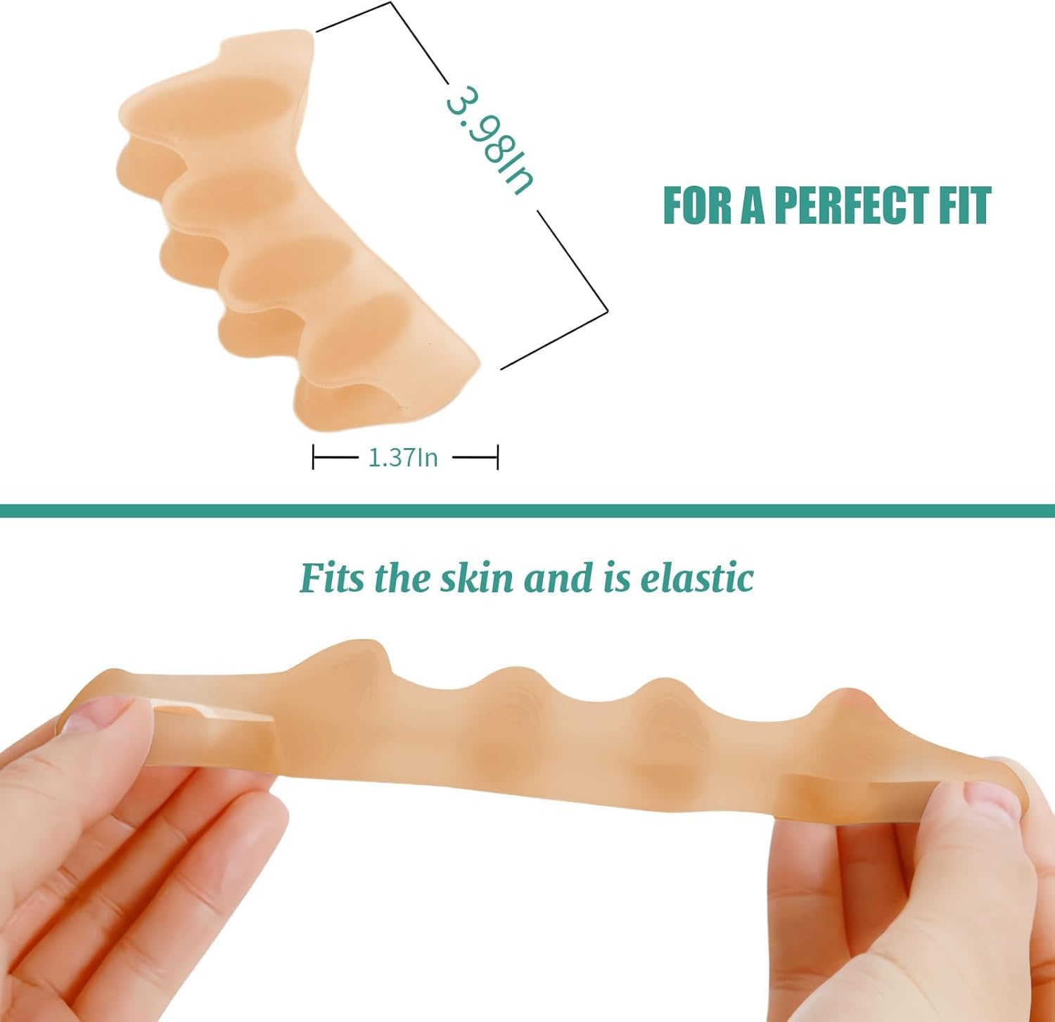 8 Pcs Silicone Toe Spacers &ndash; Yoga Toe Separators for Toe Straightening & Relaxation | Correct Overlapping Toes, Bunions, Hammer Toe | Toe Support Toe Separators for Women & Men (3.98In) TAN image number 5