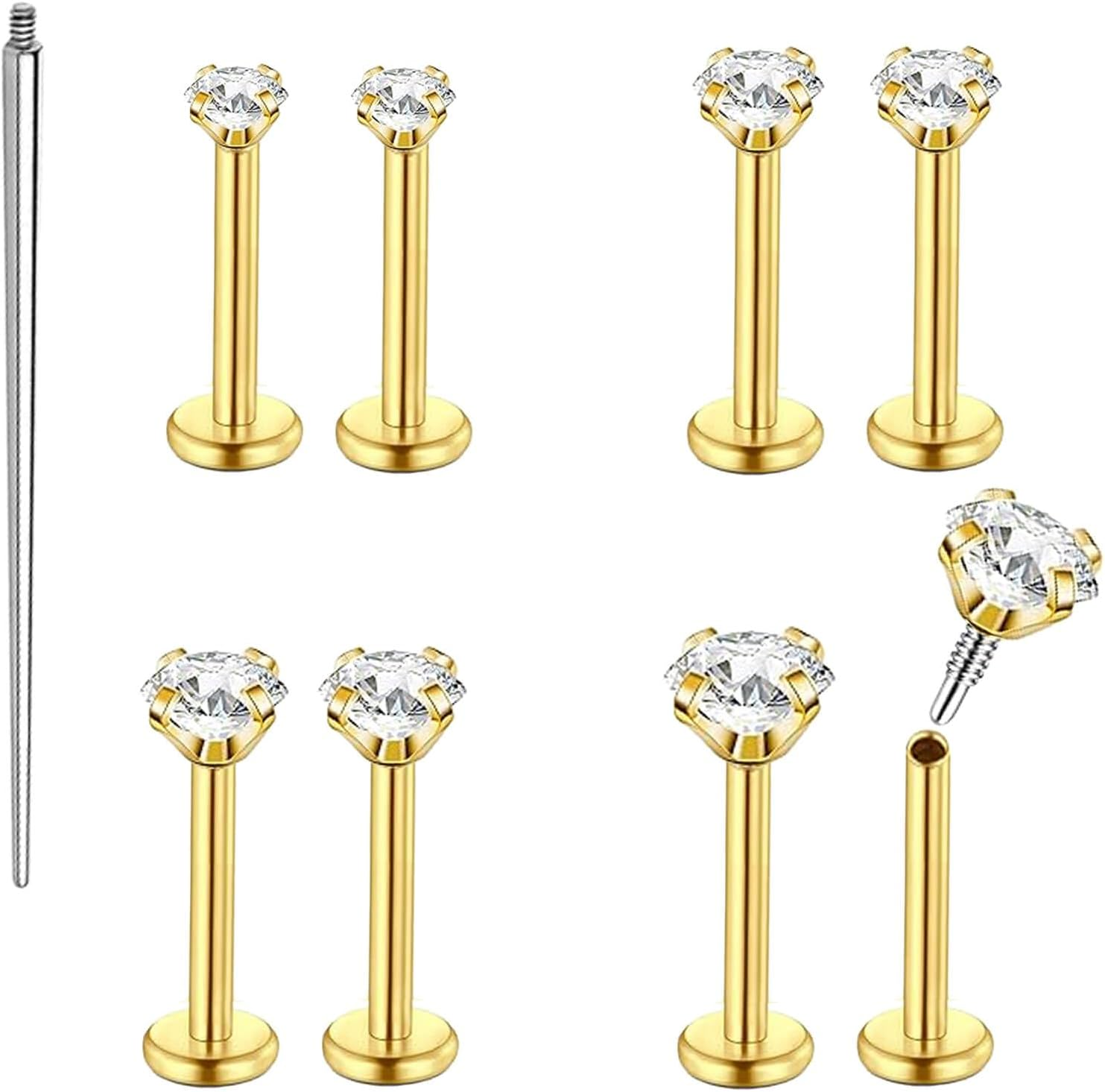 QXXPVV 16G 18G Flat Back Earrings Stud Stainless Steel Extended Internally Thread Tragus Labret Nose Cartilage Lip Medusa Conch Body Piercing Jewelry Hypoallergenic for Women Men