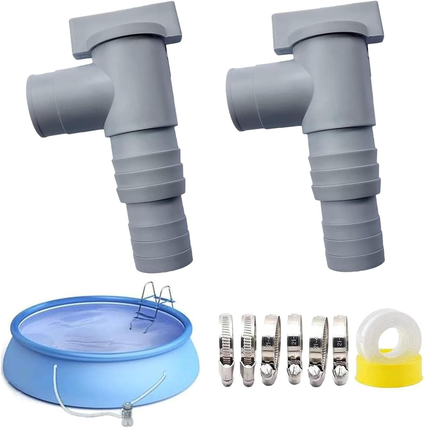 1 Set of Plunger Valves Suitable for 32Mm above Ground Swimming Pools, Hose Connection Kit with Hose Clamp, Maintain Swimming Pool Accessories, Pool Replacement Parts image number 1