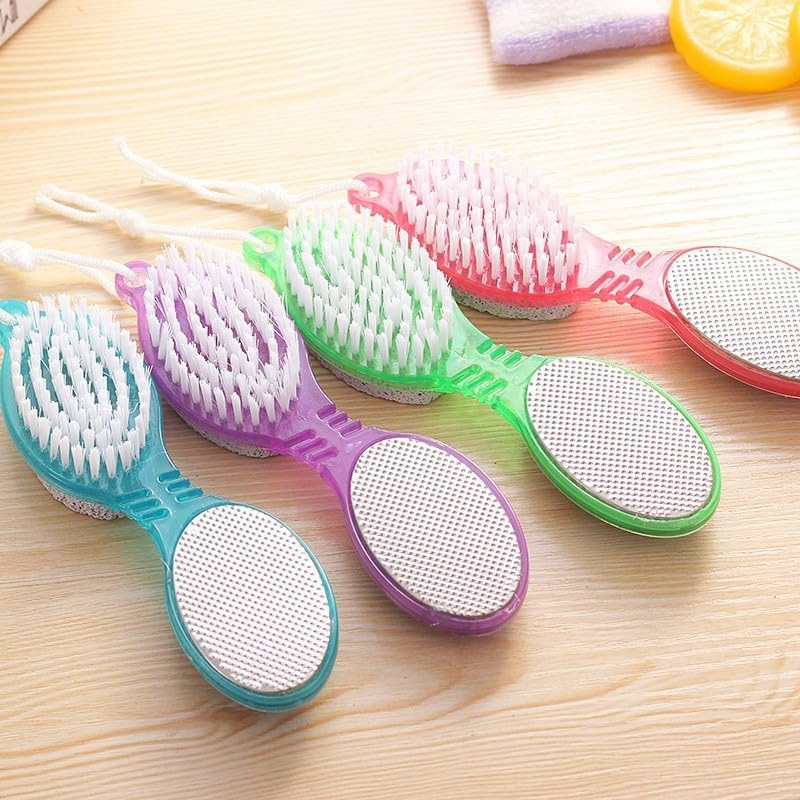 4 in 1 Pedicure Tool Foot Scrubber Brush Foot File Removers with Foot Rasp Pumice Stone Brush Nail Cleaning Brush Dead Skin Remover for Dry and Wet Foot Care (Red, 24.5X7.5X4.5Cm) image number 1