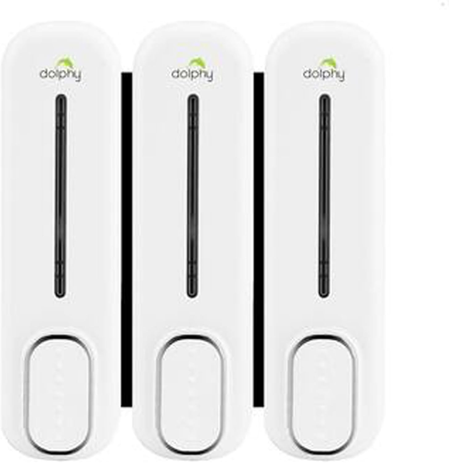 Dolphy Wall Mount Soap Dispenser 300Ml (Pack of 3) | White | Manual ABS Plastic | for Liquid Soap, Shampoo, Conditioner, Lotion | Durable, Easy Refill | Bathroom