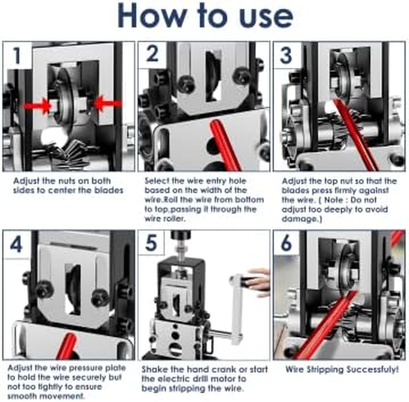 Manual Wire Stripper Machine, 0.06''-0.98'' Scrap Copper Wire Stripping Machine with Hand Crank or Drill Powered, Copper Wire Peeler Machine, Portable Aluminum Frame Wire Peeler image number 5