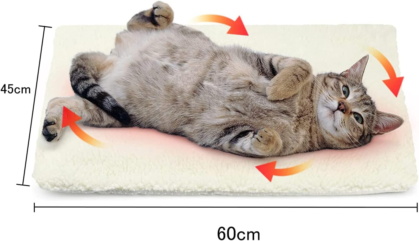 SUOXU Cat Bed Self Heating Cat Cushion Pet Pad Blanket No Electric Self Warming,Plush Cat Sleeping Heated Bed Non Slip Machine Washable Warm Mat for Indoor Outdoor Cats,Dogs,Rabbits 60X45Cm (White) image number 1