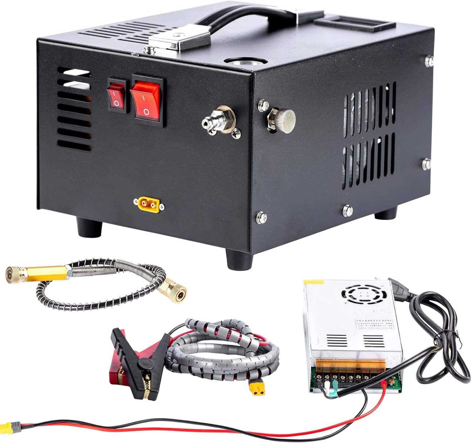 HOOMFIT Portable Pcp Air Compressor,4500Psi&30Mpa Pcp Compressor Pump,Oil- and Water-Cooling Free,Built-In Cooling Fan,Power by 110V /220V AC or 12V DC image number 2