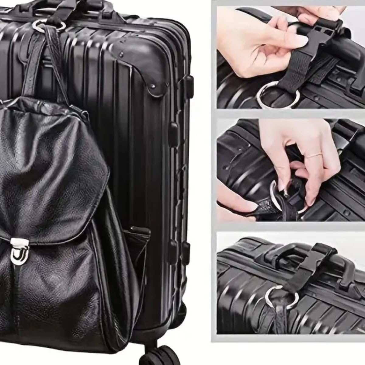 2 Pcs Add a Bag Luggage Straps for Suitcases with Buckle & Ring Hook, Adjustable Travel Carry-On Baggage Luggage Belt, Gripper Strap Clip for Backpack Hat Accessories (Black, 10CM) image number 1