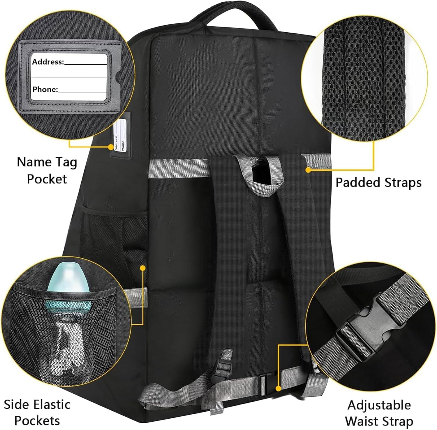 Padded Car Seat Travel Bag Backpack for Airplane, Heavy Duty Car Seat Bags for Air Travel, Carseat Cover for Airplane Travel with Shoulder Strap (S 45 * 45 * 71Cm) image number 4