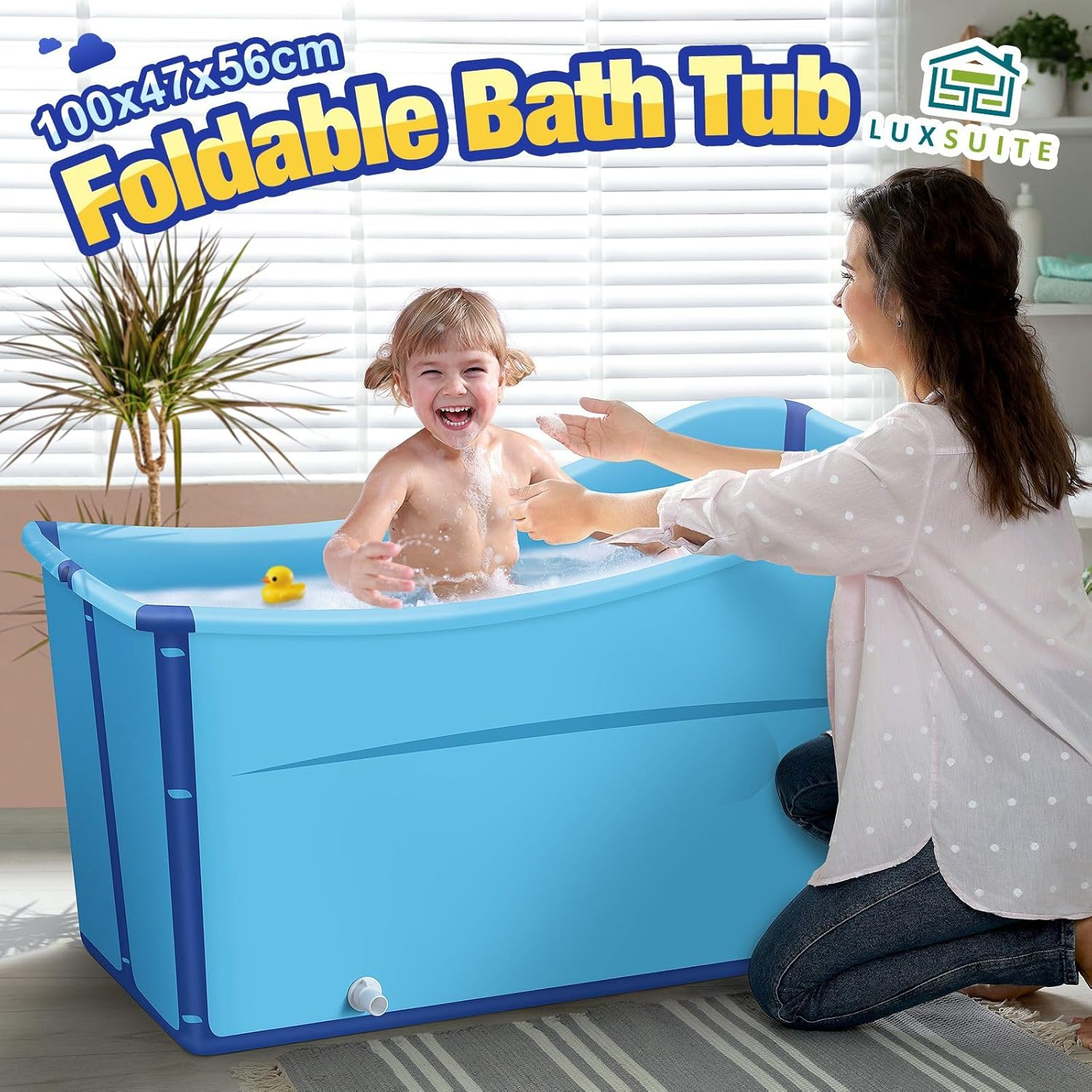 Large Foldable Bath Tub Bathroom Soaking Freestanding Plastic Portable Collapsible Modern Shower Bathtub, Blue image number 5