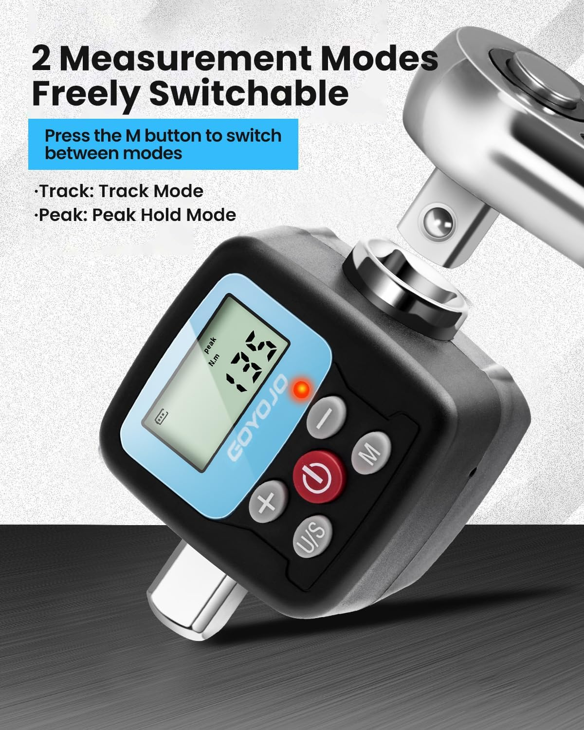 GOYOJO Digital Torque Wrench Adapter - Precision Electronic Torque Tool Converter and Meter with LCD Display, Includes 1/2", 1/4", 3/8" Adapters for Automotive, Biking, DIY & Home Repairs (200N.M) image number 1