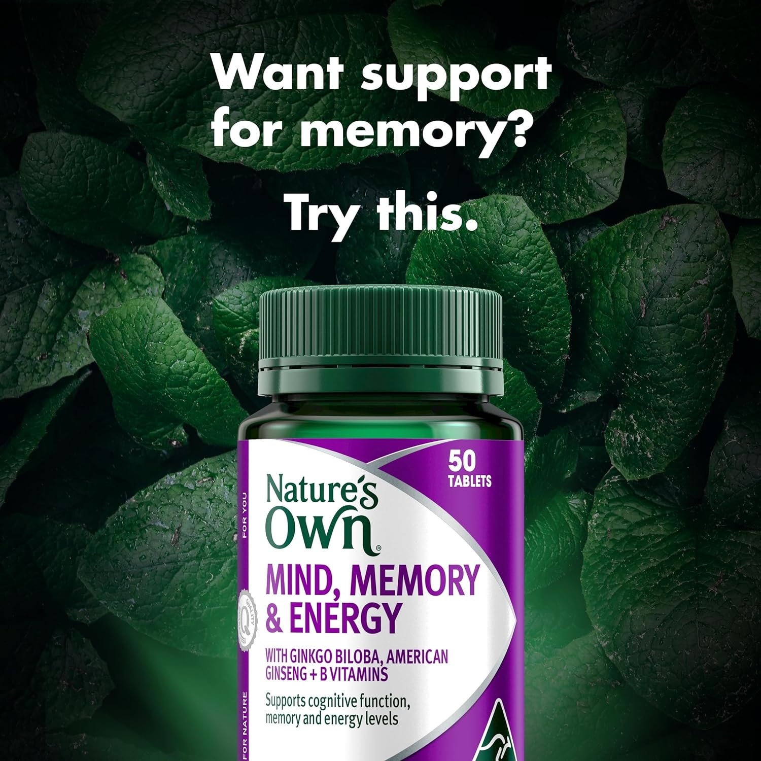 Nature'S Own Mind, Memory & Energy Tablets 50 - Supports Memory, & Aids Cognitive Function - Relieves Tiredness, Maintains Energy Levels & Nervous System Function - Contains American Ginseng image number 1