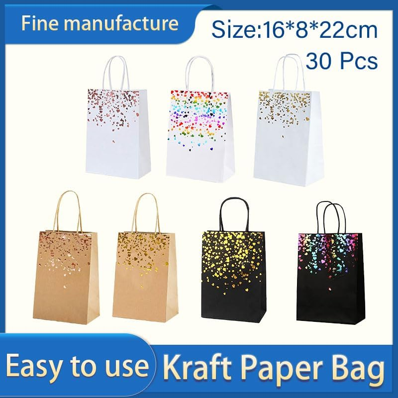 AIMALL Elegant Kraft Paper Bags with Bronze Heart Detail, 30 Pieces, Sturdy and Reusable, 6.3 X 3.1 X 8.6 Inch - 02 image number 6