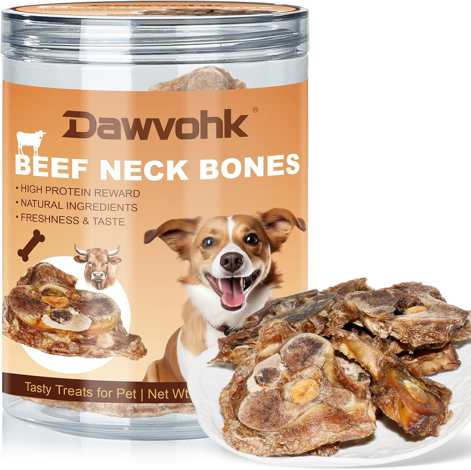 Dawvohk Dog Snacks Beef Flavor, Beef Neck Bones High Protein for Training & Treats Long-Lasting, Tough, Gluten Free, Filler Free, Great Natural Healthy Jerky for Large & Small Doggy,100G/Can (1Can) image number 2
