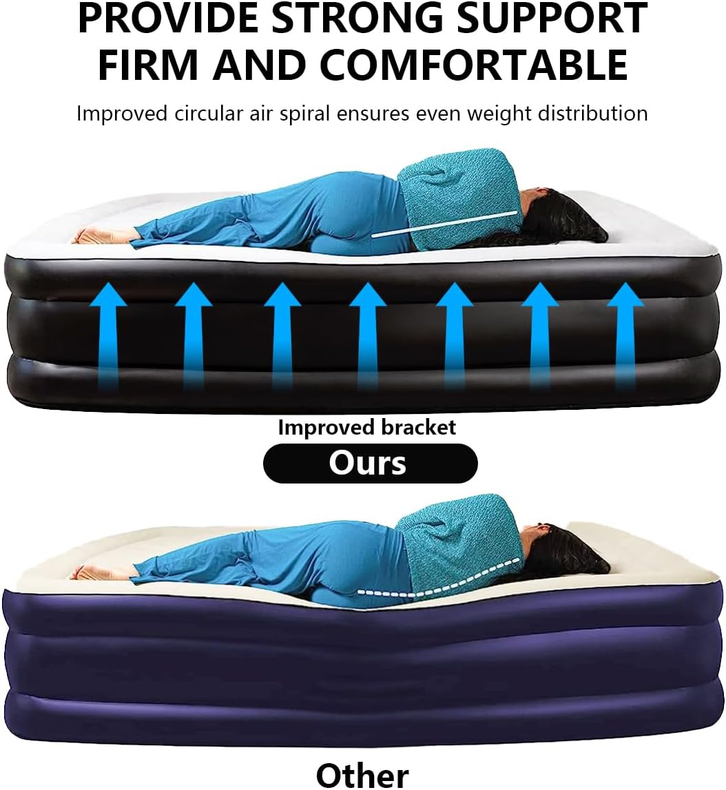 Queen Size Air Mattress,Built-In Air Pump,Automatic Inflating/Deflating PVC Waterproof Material,Skin-Friendly Flocking Surface,203&times;152&times;47Cm,300Kg MAX, Suitable for Family Camping