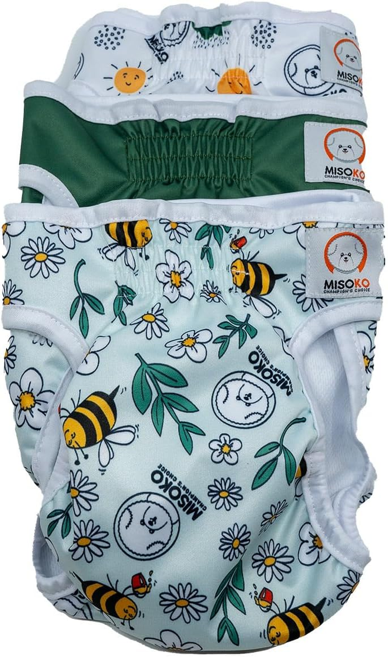 Misoko 3 Pack Reusable Dog Heat Pants, Cheerful Design Machine Washable Dog Nappies, Super Absorbant, Leak Proof Sanitary Wraps, Perfect for Puppies Training, Travel & Home Use, Meadow, L image number 3