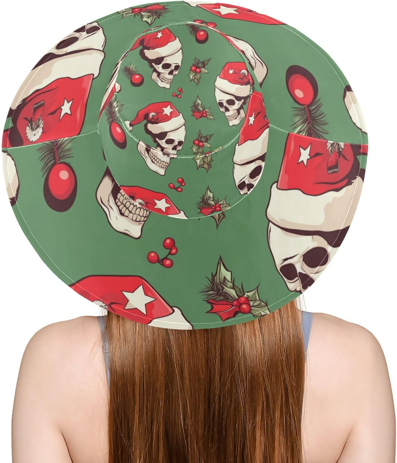 Christmas Skulls Foldable Womens Wide Brim for Summer Decorative Wide Brim Sun Hats for Womens Summer Elegant Gorro De Playa Para Mujer, Christmas Skulls, One Size image number 1