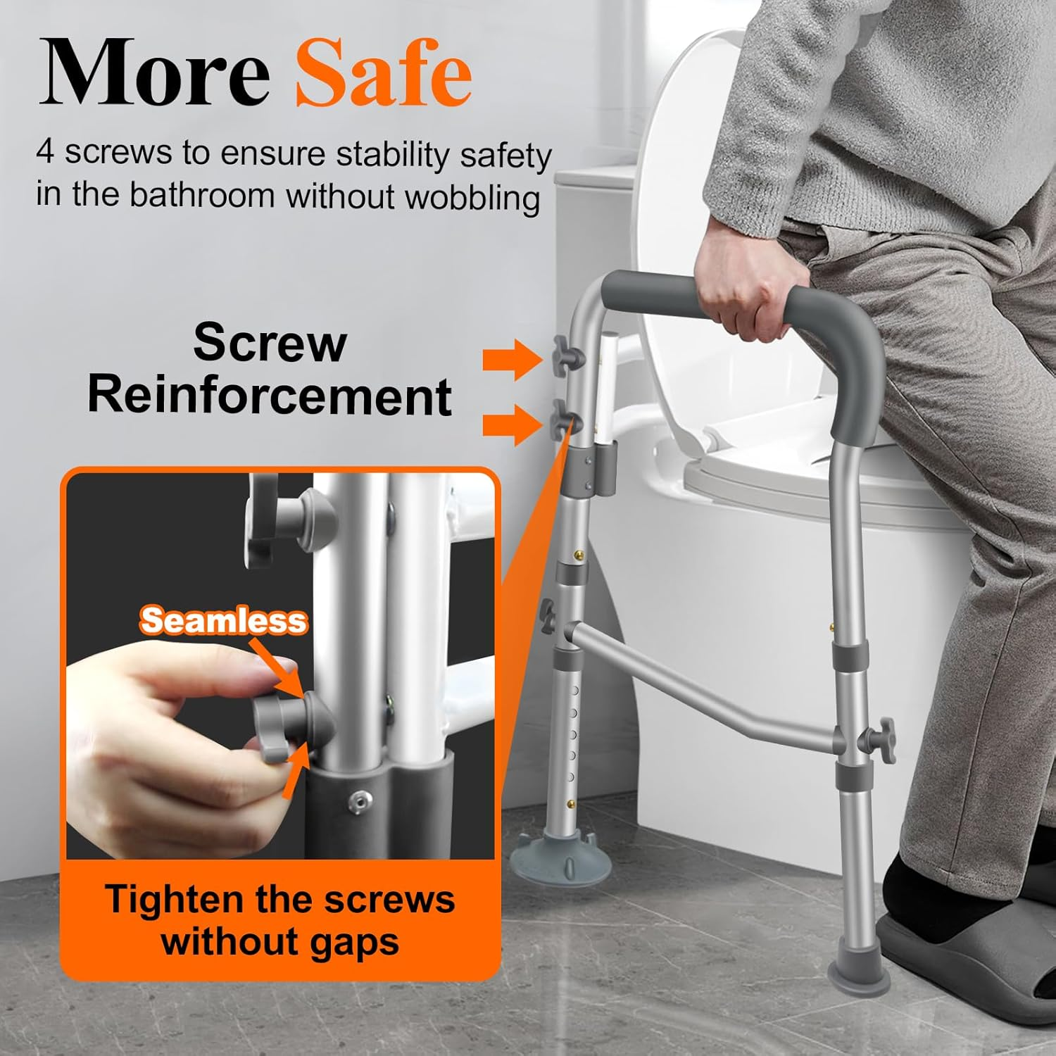Toilet Safety Rails, Adjustable Handicap Toilet Seat with Handles over Toilet, Sturdy Toilet Handles for Elderly and Disabled, Stable Toilet Safety Support Rails Frame with Arms for Seniors