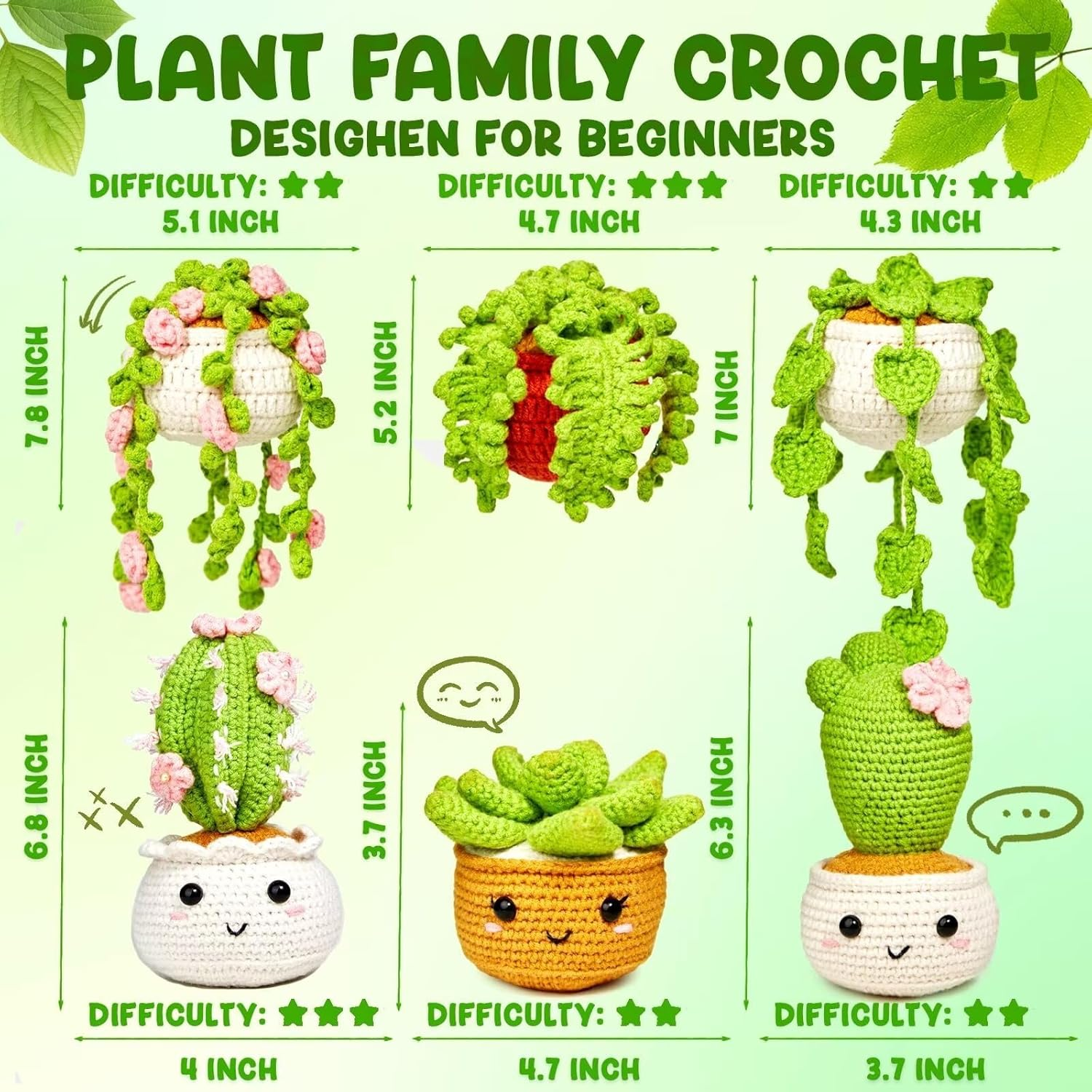 SENIURIS Crochet Kits for Starters, Crochet Beginners Knitting Crochet Kits with 6 Pack Hanging Potted Plants Family. image number 3