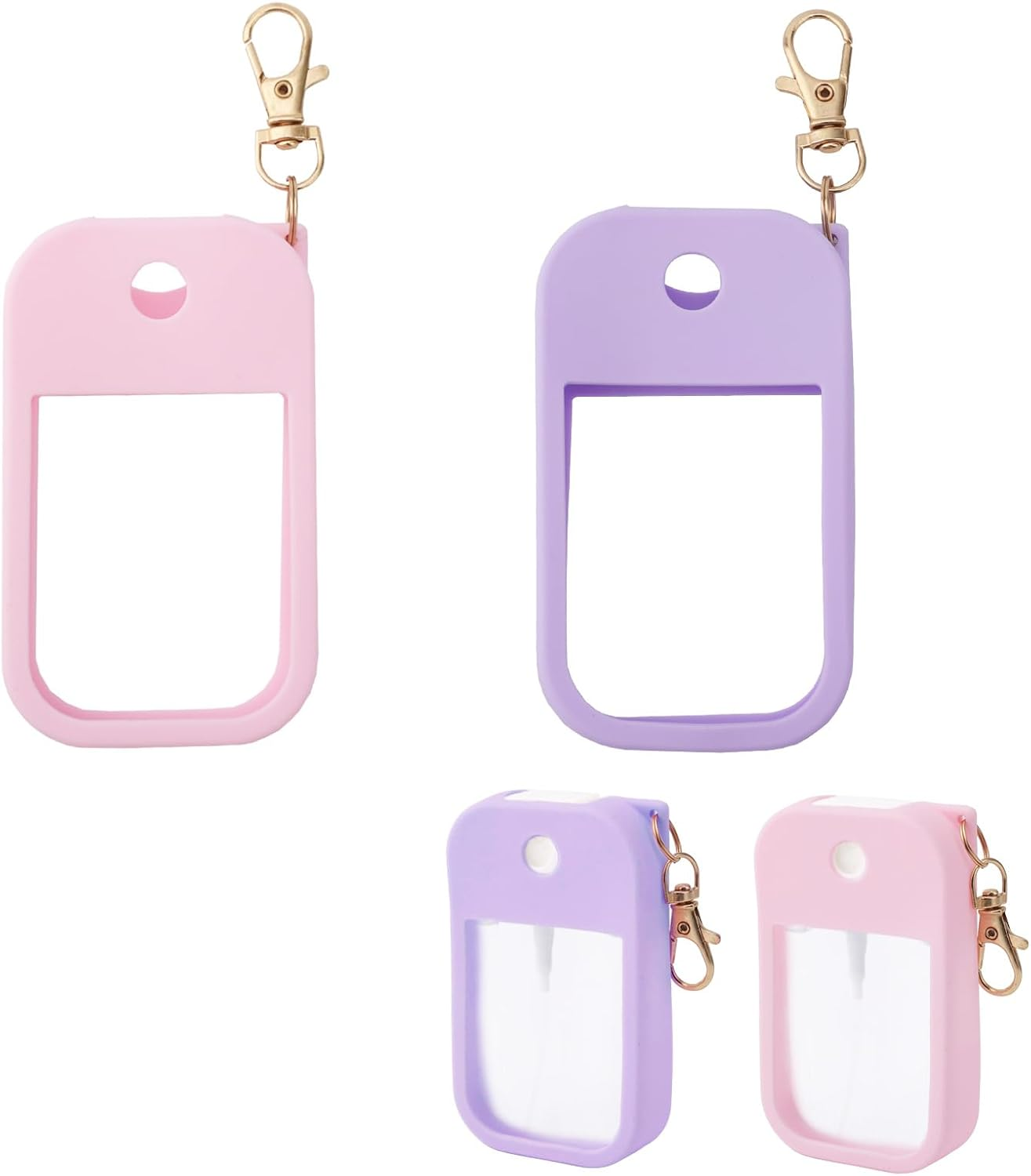 Lasuroa 2Pcs Hand Sanitizer Spray Case, Thickened Silicone Case Compatible with Touchland Hand Sanitizer Spray with Keychain for 1 Fl Oz Portable Accessory (Pink, Purple) image number 1