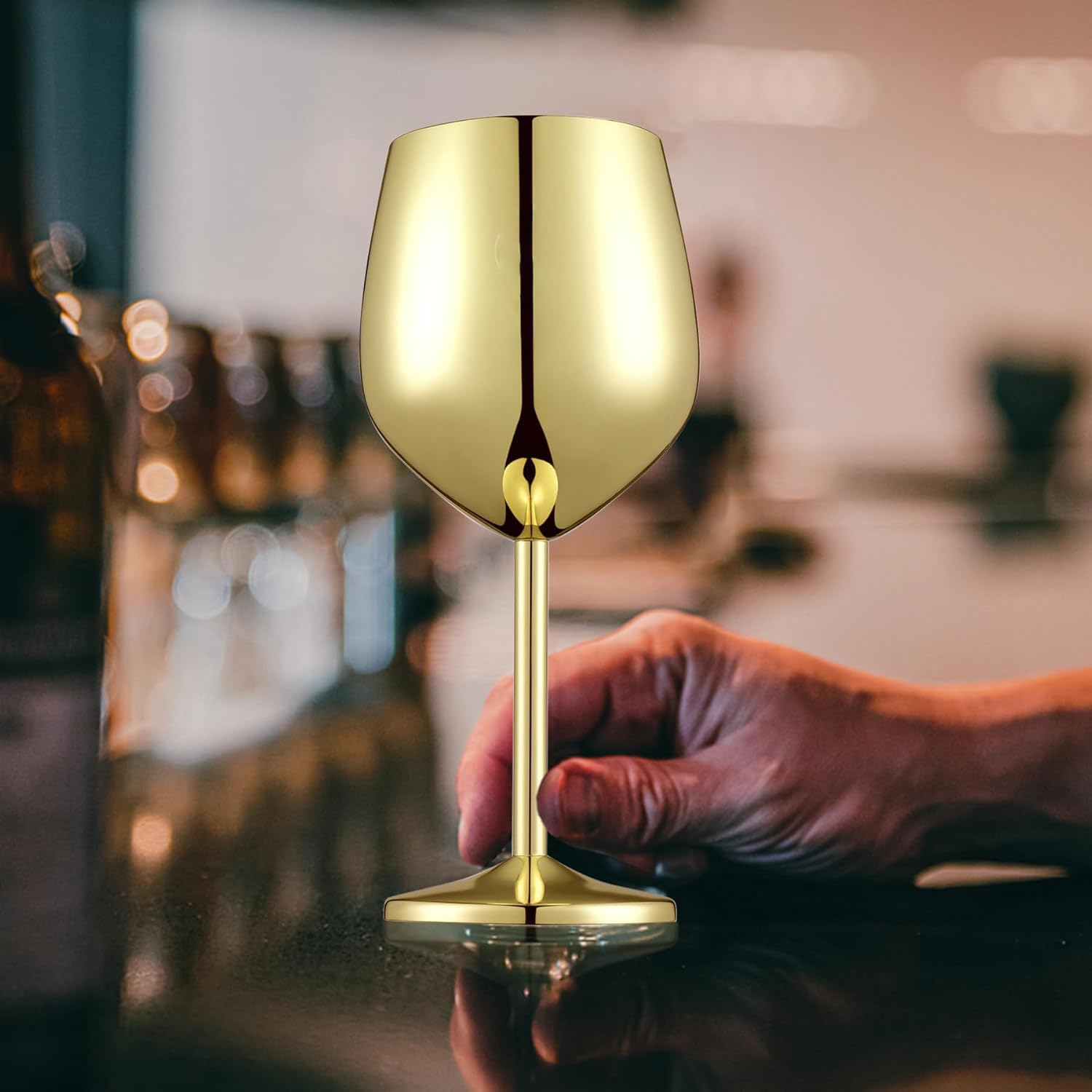 Stainless Steel Wine Glass - 18 Oz - Unbreakable Wine Glasses for Travel, Camping and Pool, Unique and Cool Portable Metal Wine Glass for Outdoor Events, Picnics (Gold, (Pack of 2)) image number 4