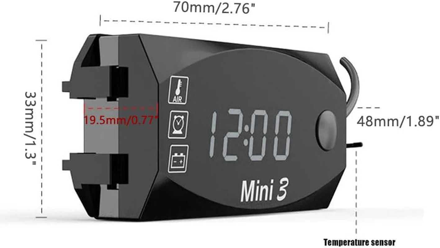 Meichoon 3 in 1 Car Digital Clock Voltmeter Thermometer 12V Waterproof Battery Voltage Monitor LED Large Screen Display for Motorcyclea Electric Vehicles White image number 3