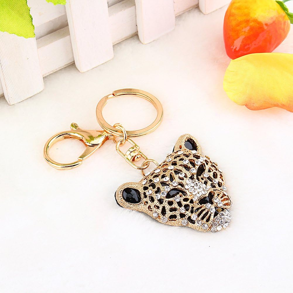 Haosie Leopard Bag Pendant, 5.1&times;5Cm Leopard Charm, Gold Rhinestone Keychain Cute Cheetah Head Purse Key Ring Chain Sparkling Crystal Charming Decoration Adornment for Wallets Handbags Lady Girlfriend, Gold, Small image number 6
