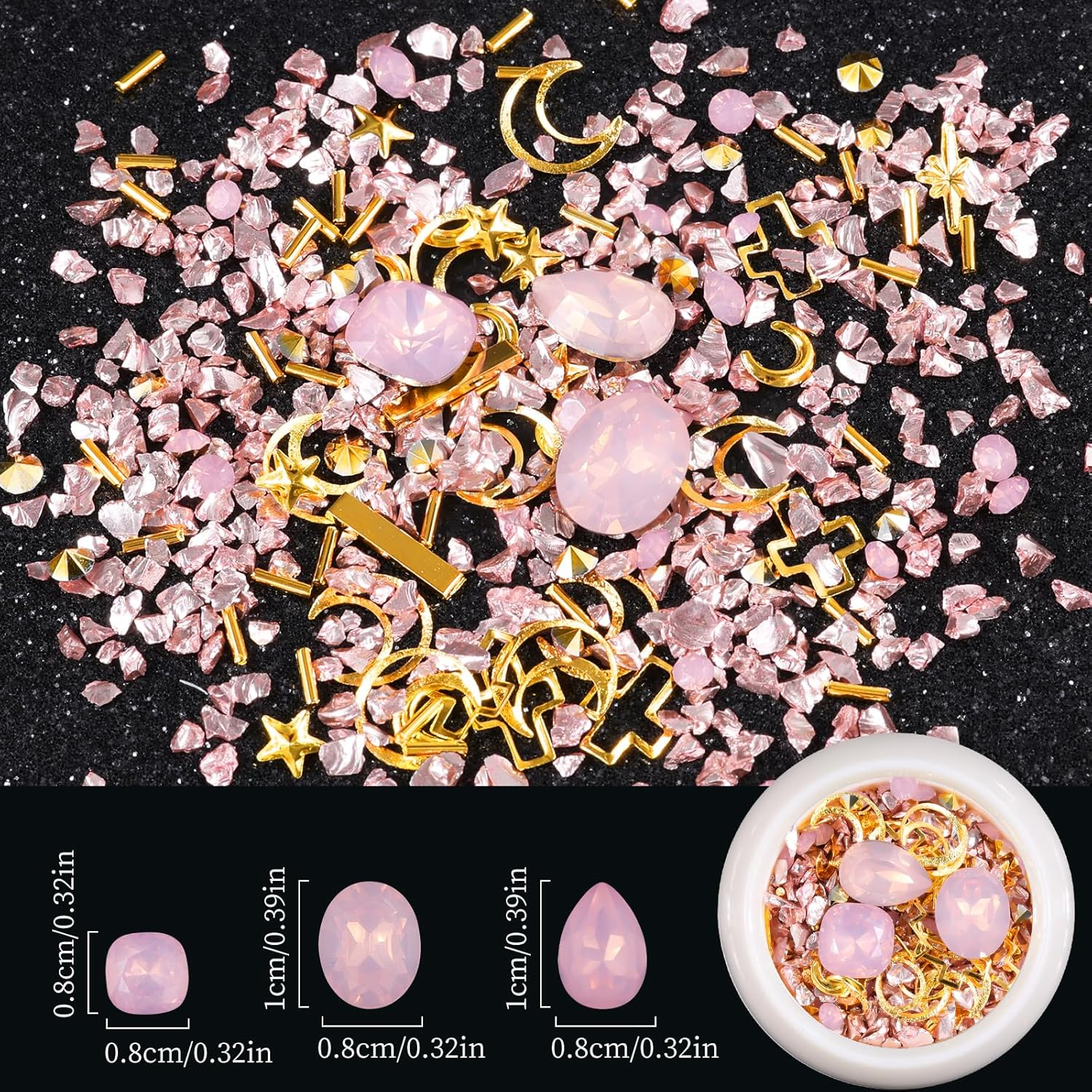 (Micro Mini Stones Kit) - Edittime 6 Wheels Mixed Sparkle Nail Art Rhinestones Diamonds Crystals Beads Artificial Pearls and Gold Silver Nail Studs Gems Metal Rivets Charms Hollow Moon Star Shaped image number 4