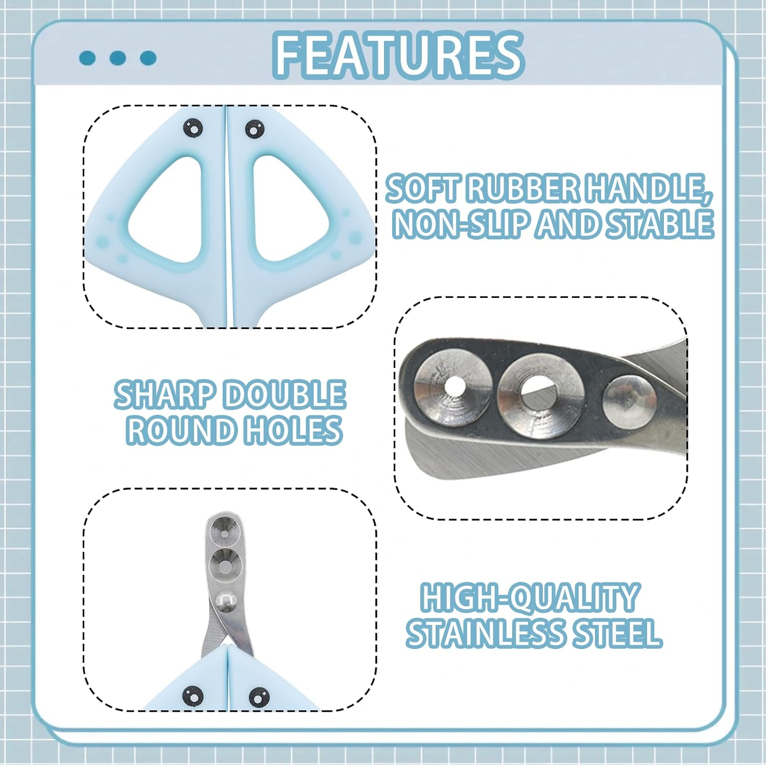 Cat Nail Scissors, Cat Nail Scissors, Cat Claw Cutter, Stainless Steel Double round Hole 2 & 4 Mm Professional Cat Claw Cutter, Nail Scissors Cat, Cat Nail Clipper for Small Animals Puppy Cat (Blue) image number 5