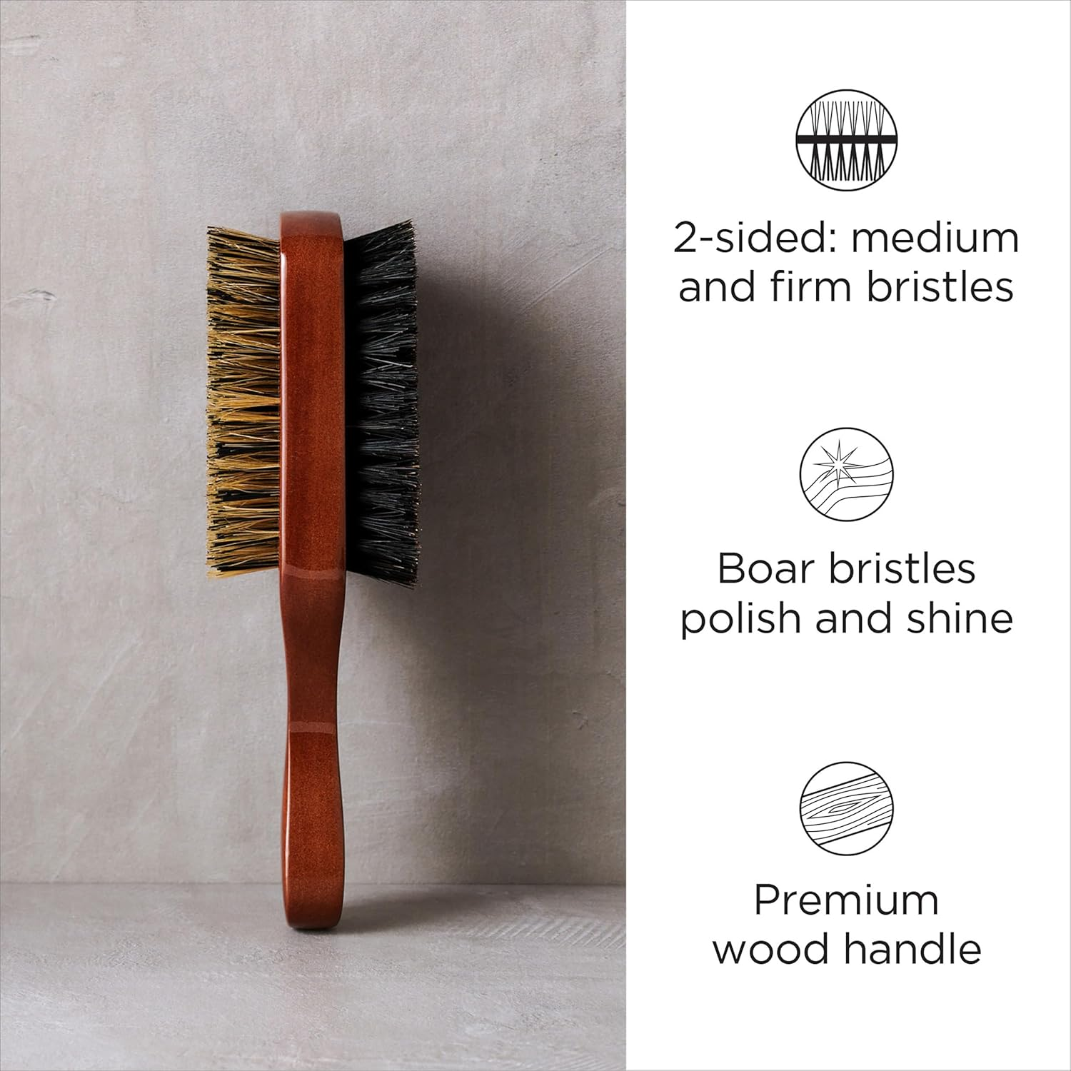 Diane 100% Boar 2-Sided Club Brush, Medium and Firm Bristles, D8115 image number 1