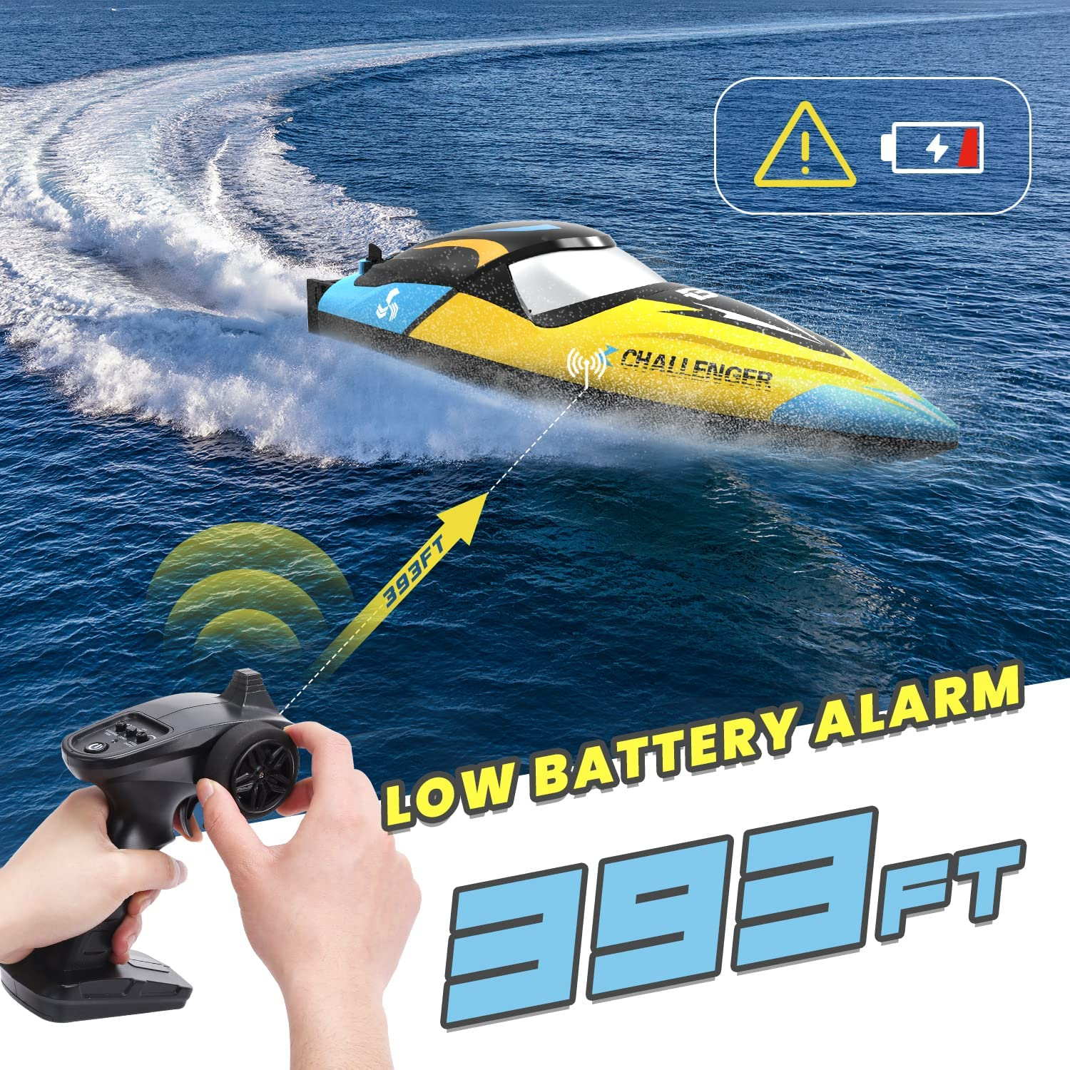 DEERC Brushless RC Boat, 30+ Mph Fast Remote Control Boats with Never Capsize&Low Battery Alarm Function, 2.4Ghz Racing Boat with LED Lights for Seas, Pools&Lakes, Speed Boat Toy for Adults Boys&Girls image number 1
