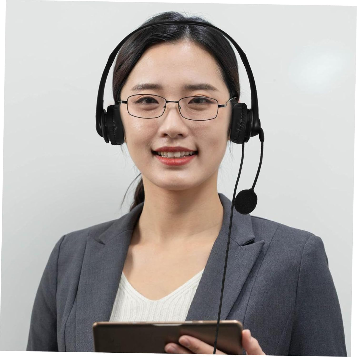 UKCOCO Wired Noise Cancelling USB Headset Microphone, Over-Ear Computer Headphones for Office and Online Classes, Black Dual-Ear Call Center Headphones for Business Communication image number 1