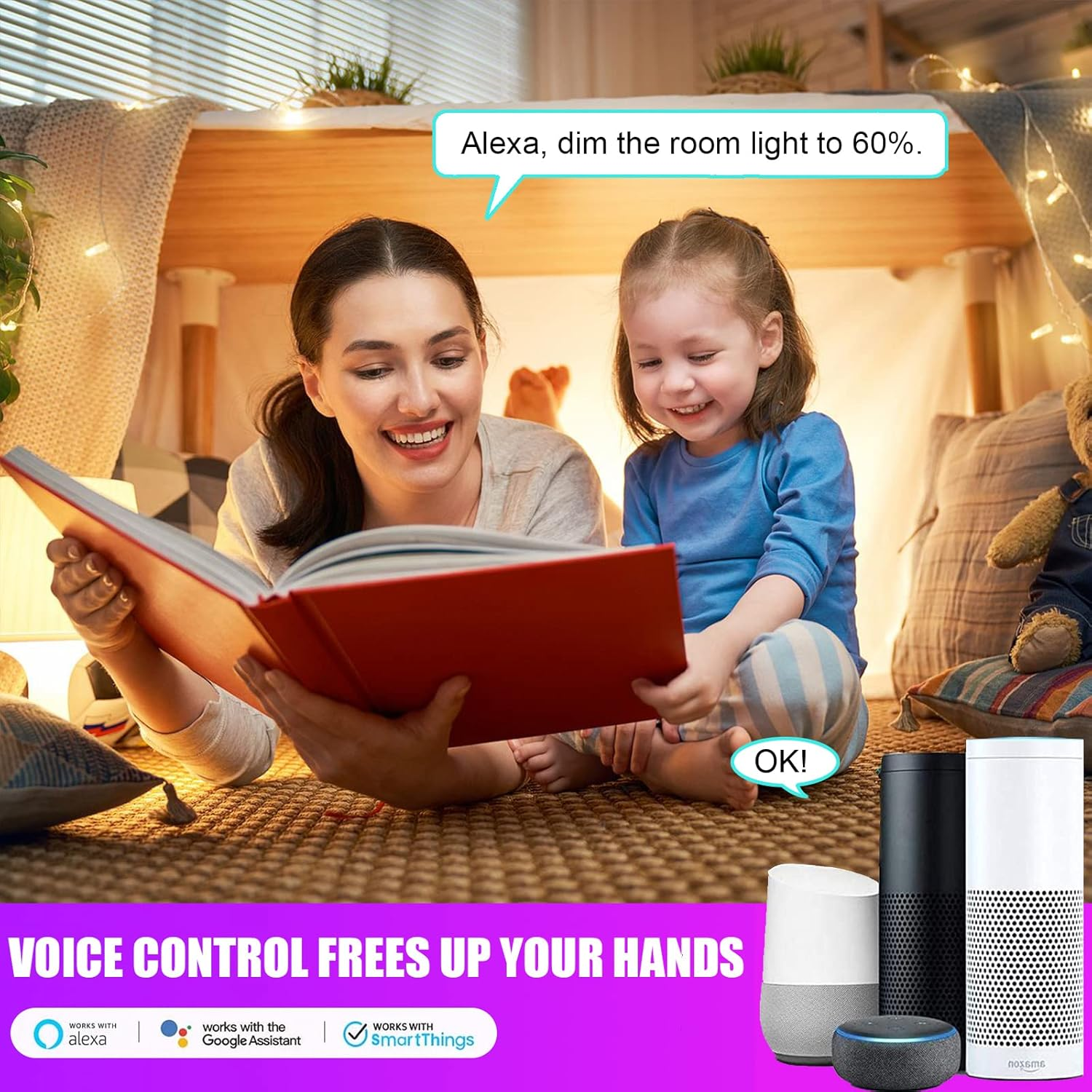 4 Pack Smart Wi-Fi LED Bulbs, E27 Light Bulbs, RGBW Smart LED Light Bulbs with 16 Million Colors, Cool and Warm White Light, Dimmable 2700K to 6500K White Lights image number 1