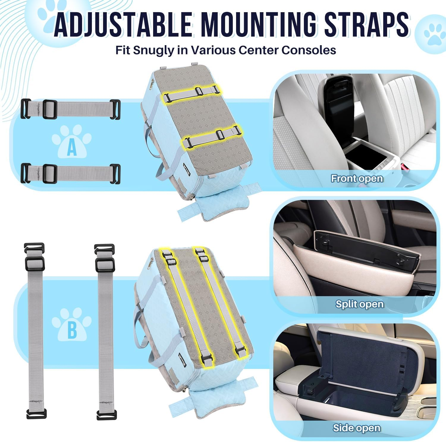 Slowton Center Console Dog Car Seat for Small Dogs - Comfortable Puppy Car Seat with Washable Cover Safety Leash and Storage Pockets, Portable Pet Carseat for Small Dog up to 9 Lbs image number 5