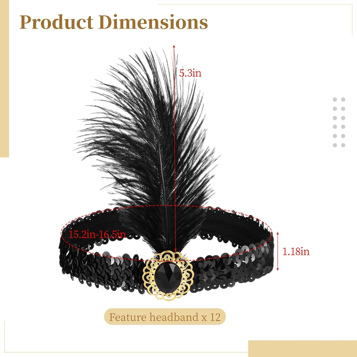 YOFAPA 12 Pieces 1920S Flapper Headbands, Vintage Black Feather Headpieces for Women, Classical Feather Headbands, Hair Costume Accessories image number 1
