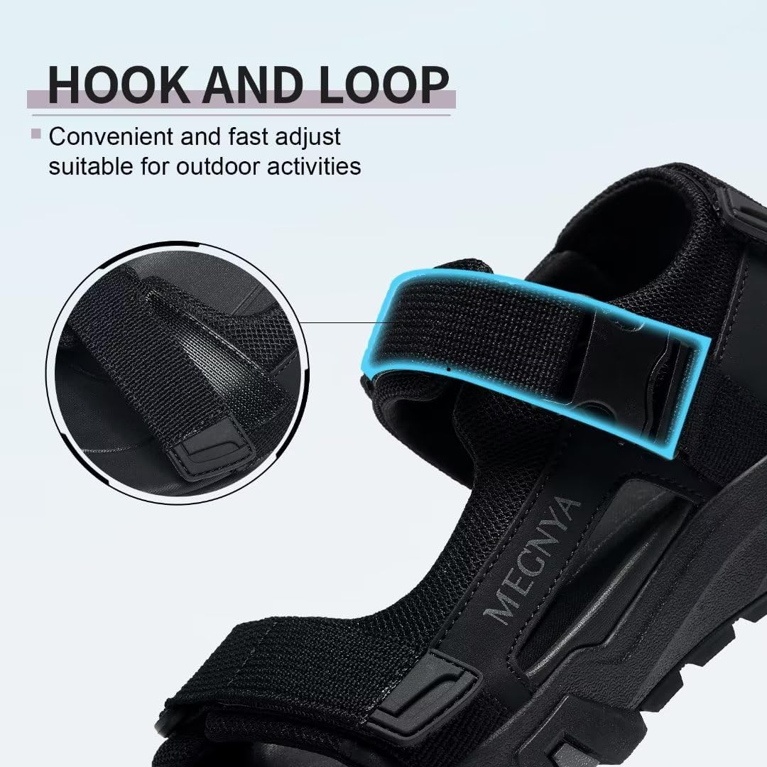 MEGNYA Mens Comfortable Walking Sandals, Soft Sports Hiking Sandals with Three Adjustable Hook and Loop Straps, Casual Beach Athletic Sandals for Outdoor Active Camping image number 3