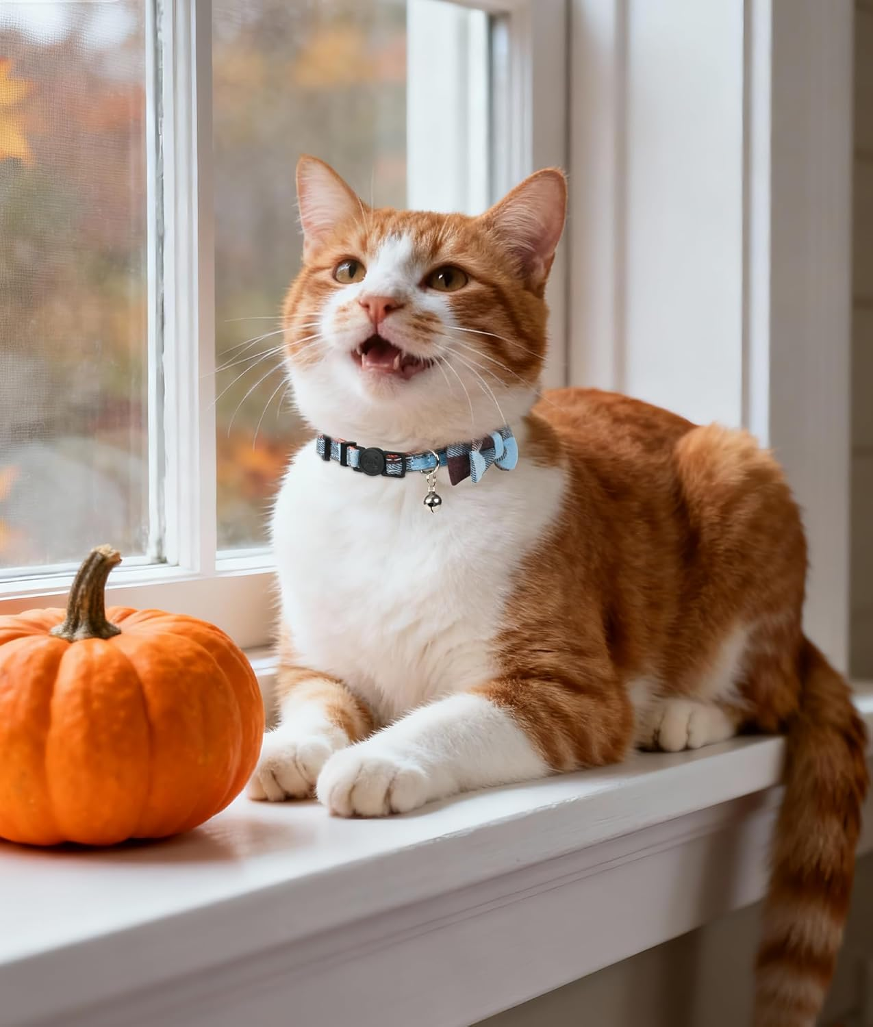 Joytale Breakaway Cat Collar with Bow Tie and Bell, Cute Plaid Patterns, 1 Pack Kitty Safety Collars,Haze Blue image number 1