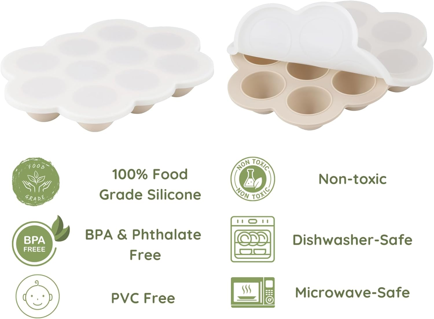 Pandaear 3 Pack Silicone Baby Food Freezer Tray with Lids（Blue/Green/Meat） image number 2