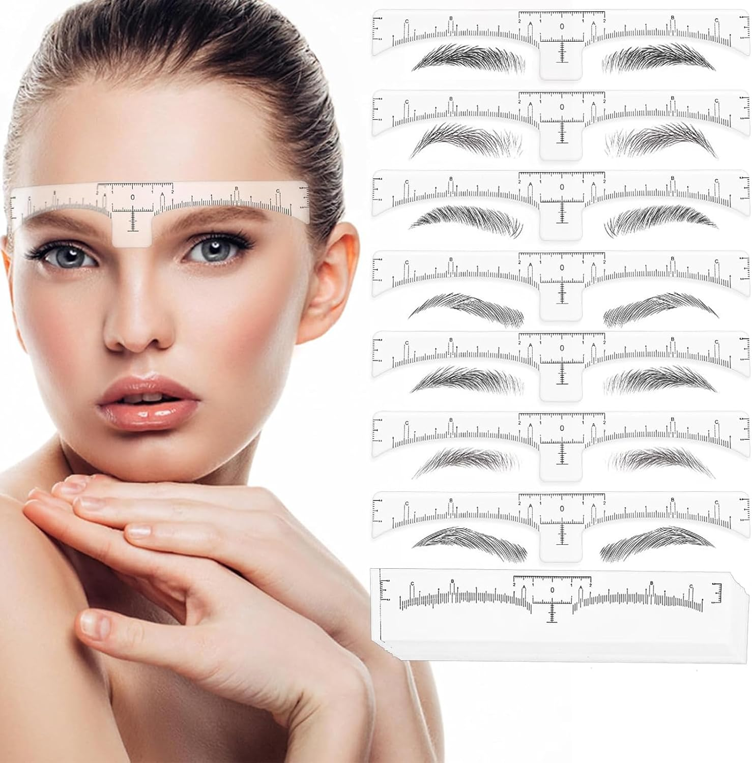 Tavvke 50 Pcs Disposable Eyebrow Ruler Stencils, Brow Mapping Stickers for Microblading, Eyebrow Measuring and Shaping Templates for Makeup Artists and Beginners image number 6